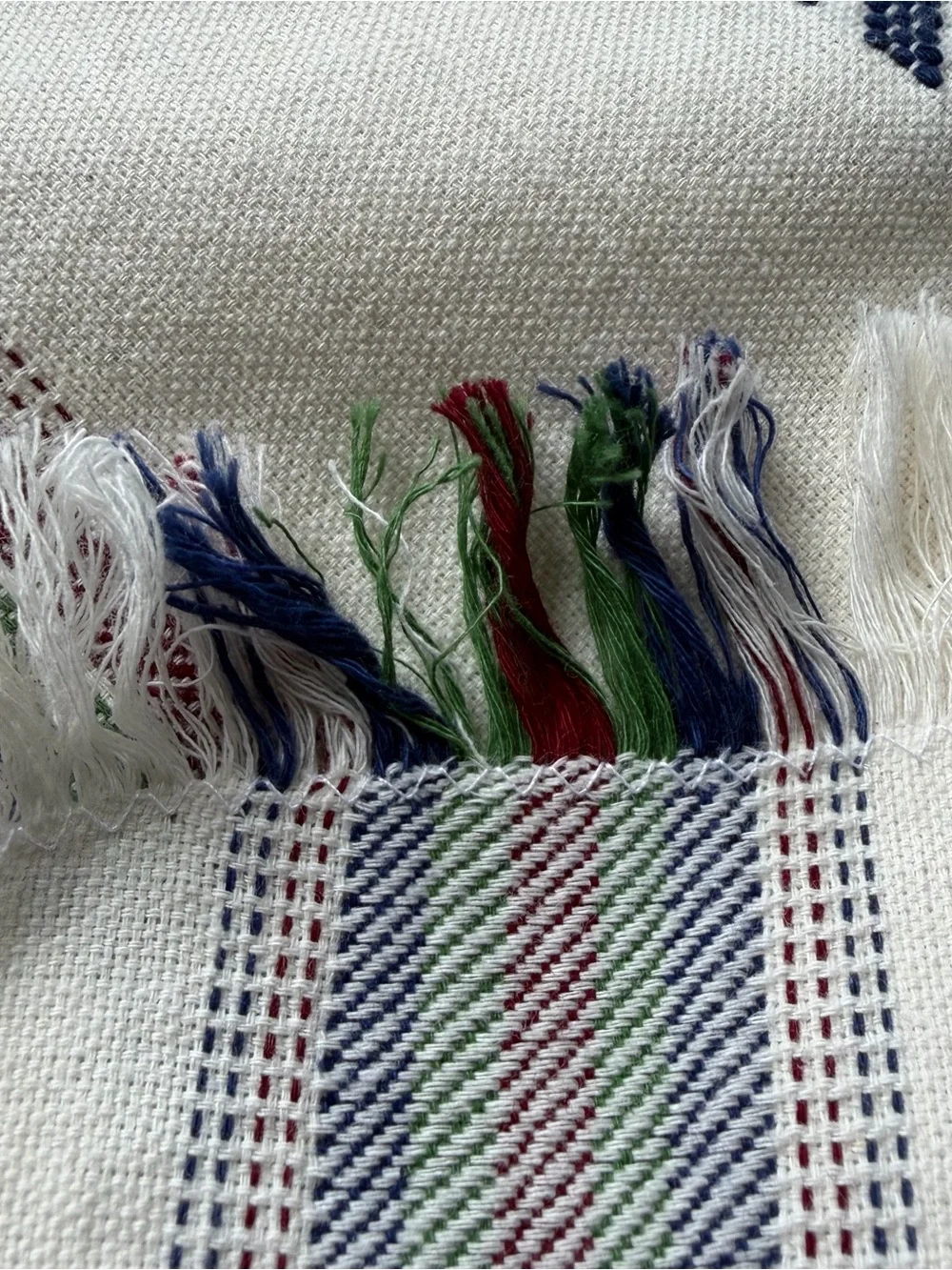 Vintage Folk Embroidered Tablecloth 68x96 Cotton Fringe